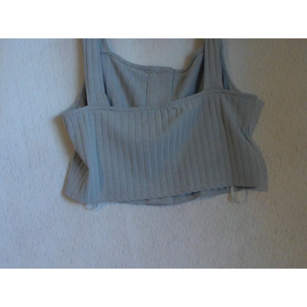 Cage Womens Ribbed Knit Button Front Crop Top Light Blue Sleeveless Tank Large - Picture 5 of 6
